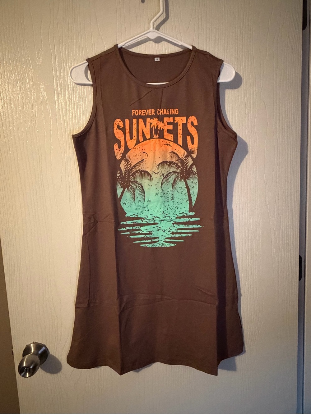 Forever Chasing Sunsets Brown Sleeveless Graphic Dress Size Small
